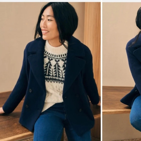 Loft Navy Wool Blend Pea Coat Women’s XS Double Breasted Classic Jacket - Picture 1 of 6